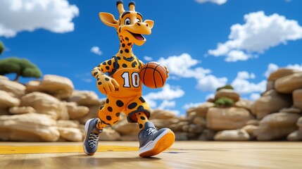 Animated Giraffe Basketball Player in Motion