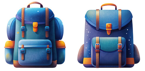 Cartoon illustration set of backpack travel with Grainy Textures. isolate on a white background. PNG
