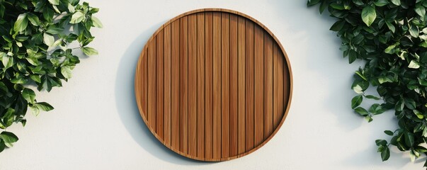 Poster - A circular wooden signboard is mounted on a sleek, modern storefront wall