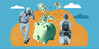 © master1305 - Elderly couple with giant piggy bank, cash flying around, symbolizing successful saving strategies and well-funded retirement. Contemporary art collage. Concept of retirement programs, wealth