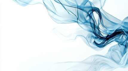 Poster -   Blue smoke swirls in air on white background with light reflection on left side