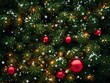 © Ja - a christmas tree with red balls and snow on it.