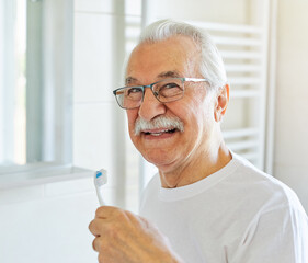 Wall Mural - man tooth bathroom toothbrush hygiene senior morning routine brushing toothpaste care dental elderly