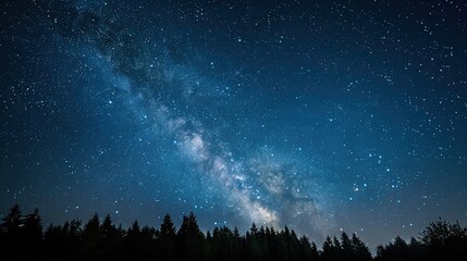 panoramic blue night sky with milky way and stars on dark background. fill the universe, nebulae and