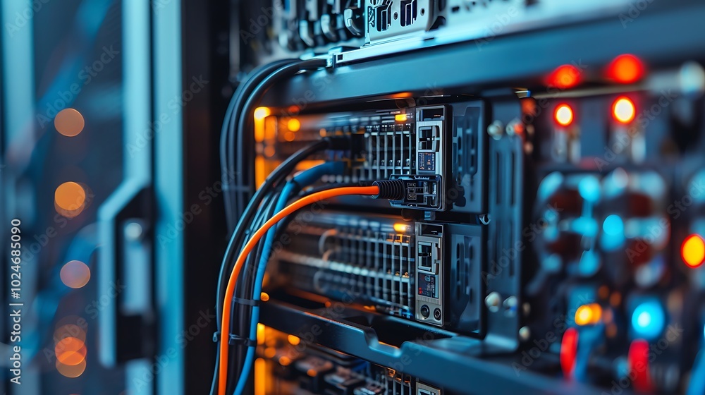 An intricate look at a server system with detailed components and ...