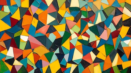 Abstract geometric pattern with colorful triangular shapes.