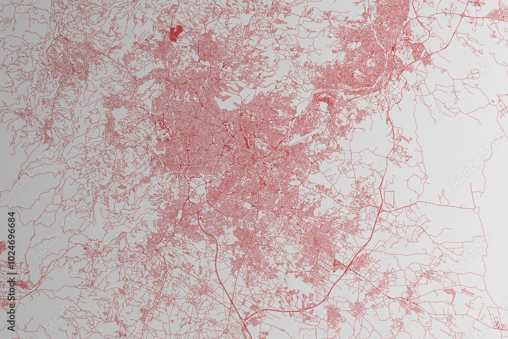 Map of the streets of Amman (Jordan) made with red lines on white paper ...