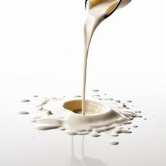 Spilled milk puddle isolated on white background