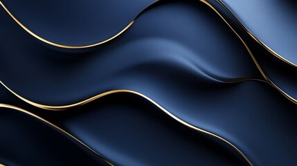 Wall Mural - Abstract waves of dark blue with golden accents, creating a sleek and modern visual texture.