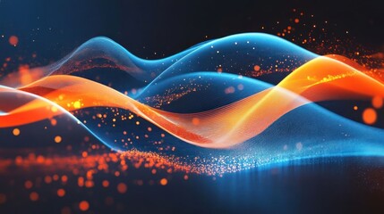 Abstract waves of light in blue and orange, creating a dynamic visual effect.