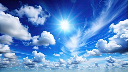 Wall Mural - Sunny background with blue sky and white clouds