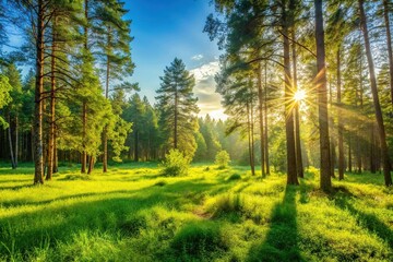 Sunny morning in a forest clearing