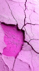 Wall Mural -   A zoom-in of a fissure on a wall with pink paint peeling from its edge