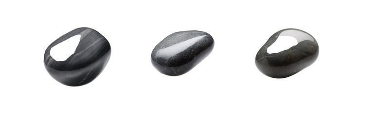 Poster - Three smooth, gray stones isolated on white background.