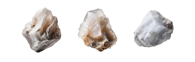 Poster - Three isolated mineral specimens on a white background.