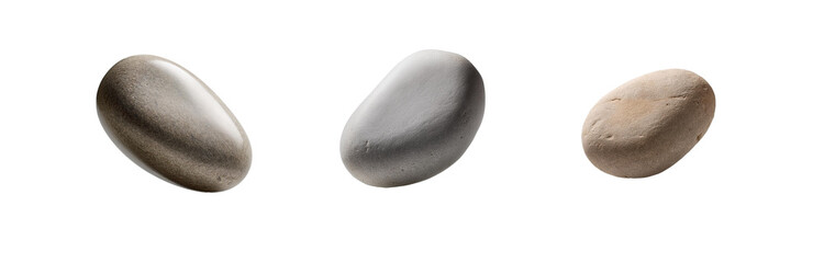 Poster - Three smooth, oval-shaped stones, isolated against a white background.