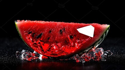 Canvas Print -   A watermelon with an arrow protruding from its middle and encircled by cubes of ice