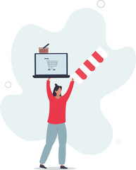 Wall Mural - Open shop online, start e-commerce store selling product online, build website create virtual store in the internet concept.flat design with people.