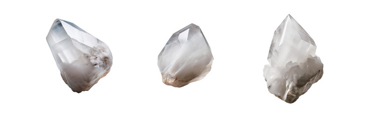 Poster - Three isolated, clear quartz crystals with a white background.