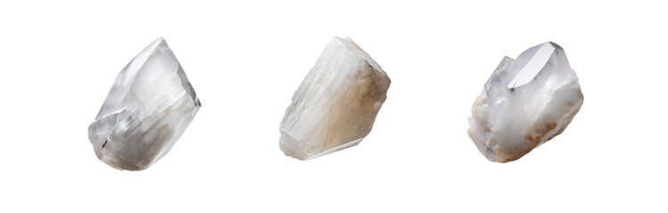 Poster - Three isolated, translucent crystal formations on a white background.