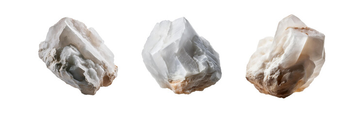 Poster - Three white, crystalline rocks with brown accents are isolated against a white background.