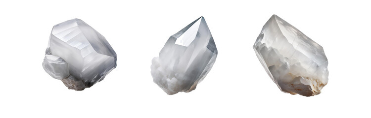Poster - Three isolated white crystals on a white background.