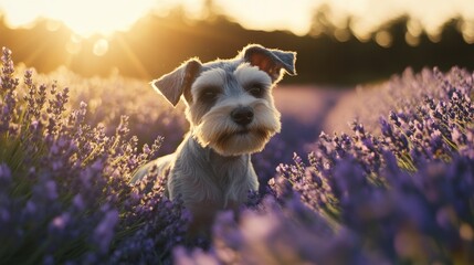 Wall Mural - Dog in Lavender Field.