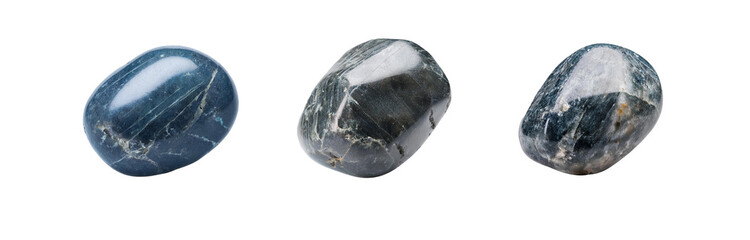 Poster - Three smooth, blue-grey stones are isolated against a white background.