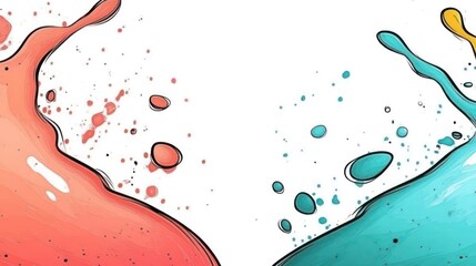 Abstract illustration of colorful splashes in red and blue against a white background.