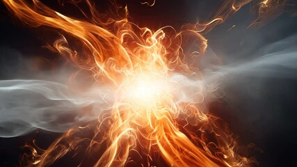 Aufkleber - Clash of Elements: A fiery collision of orange flames and swirling gray smoke, creating a dramatic and captivating image of raw energy. The light from the explosion bursts out.