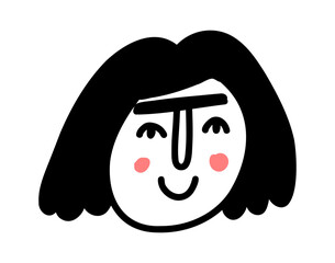 Doodle woman face. Cartoon portrait of character. vector illustration