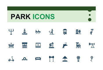 Wall Mural - Park solid icons set. bench, picnic and playground icons. Park leisure and outdoor activity sign. Filled icon collection. pixel perfect. Vector illustration.