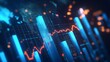 © @ArtUmbre - a stylized graph with rising bars and a line chart overlay, set against a dark background. The graph is illuminated with shades of blue, accentuating data trends and fluctuations.