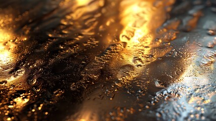 Wall Mural - A close up of a wet, reflective surface with water droplets.