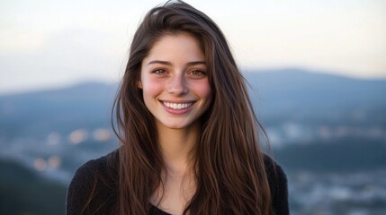 Springtime beauty: portrait of a young woman with long brown hair for fashion and lifestyle