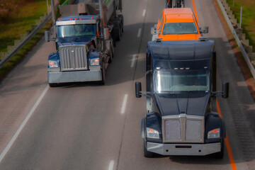 Heavy truck on a Canadian highway in the fall in Quebec