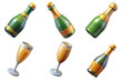 © nopommajun - 3d render set of champagne isolated on transparent background Cartoon Illustration in plastic style