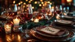© aicandy - A beautifully decorated dinner table set for a festive holiday meal with wine glasses, candles, and elegant place settings creating a warm and inviting ambiance