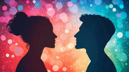 Wall Mural - An artistic shot of a couple's silhouettes in front of a fireworks display
