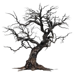 old dark spooky dead tree isolated on white or transparent png