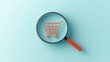 © Thitiporn - Magnifying Online Shopping: A coral shopping cart icon is the focus of a magnifying glass against a light blue background.