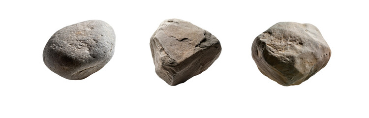 Poster - Three isolated grey stones on a white background.