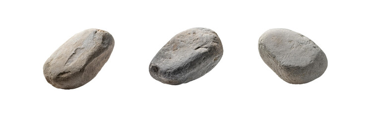 Poster - Three grey stones are isolated on a white background.