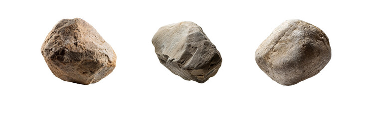 Poster - Three isolated stones with different shapes and sizes, all in the same color.