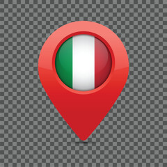 Italian Flag pin for maps and navigation systems to mark current location. User Interface icon design. Vector illustration.