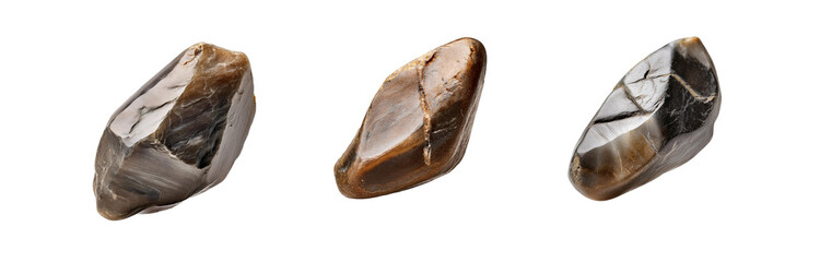Poster - Three isolated stones with brown and black shades, displayed on a white background.