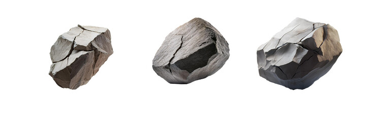 Poster - Three isolated cracked rocks against a white background.