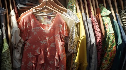 Dresses hanged on a rack in a clothing store