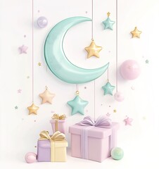 Wall Mural - Holy Ramadan Kareem moon. Month of fasting for Muslims.illustration