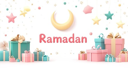 Wall Mural - Holy Ramadan Kareem moon. Month of fasting for Muslims.illustration